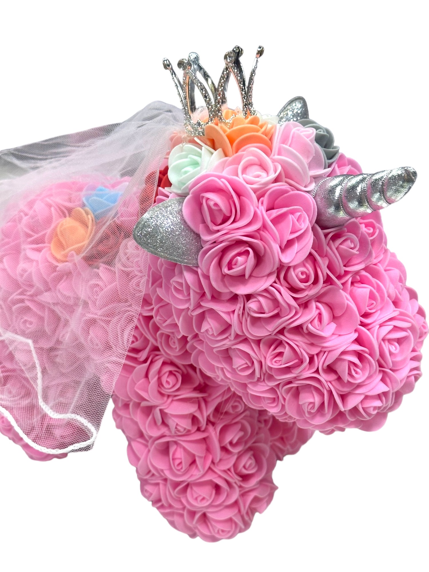 Μονόκερος Unicorn από τεχνητά τριαντάφυλλα 30cm σε κουτί 98199 Ροζ