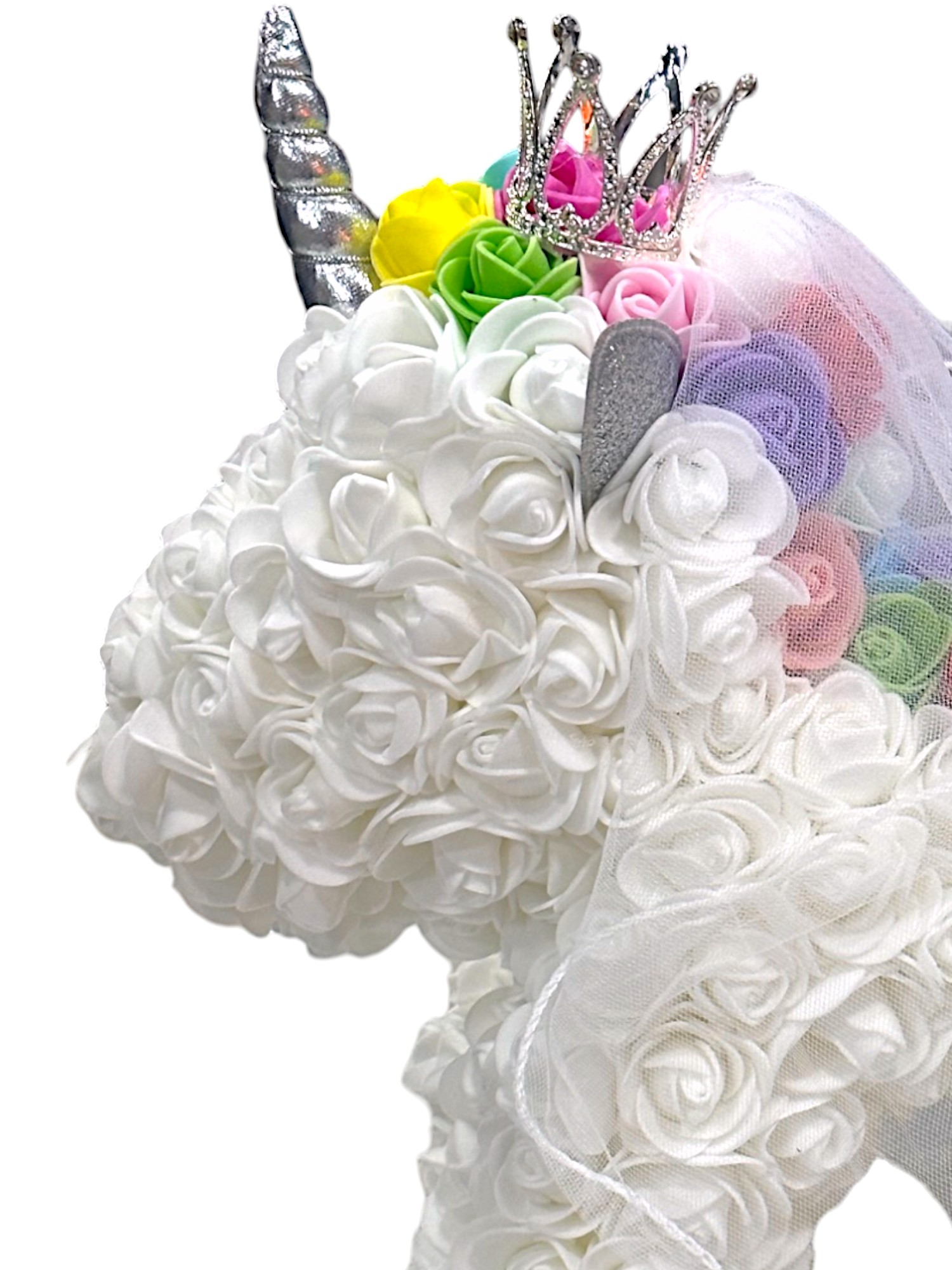 Μονόκερος Unicorn από τεχνητά τριαντάφυλλα 30cm σε κουτί 98199 Λευκό