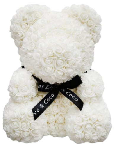 Αρκουδάκι Mohicans από τεχνητά τριαντάφυλλα Love Bear 40cm Λευκό