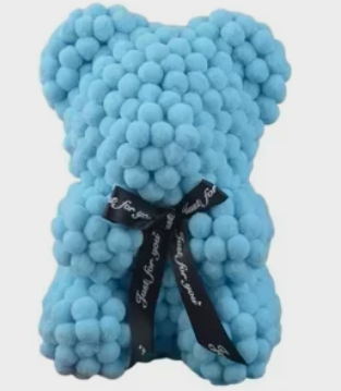 Αρκουδάκι Μπλε με Κορδέλα και κουτί 25cm Pom Pom Foam flower 84790 Μπλε