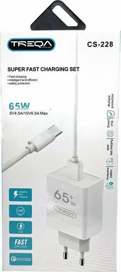 IOS ΦΟΡΤΙΣΤΗΣ ΜΕ ΘΥΡΑ USB-A ΚΑΙ ΚΑΛΩΔΙΟ USB-C 65W CS-228.ΛΕΥΚΟ