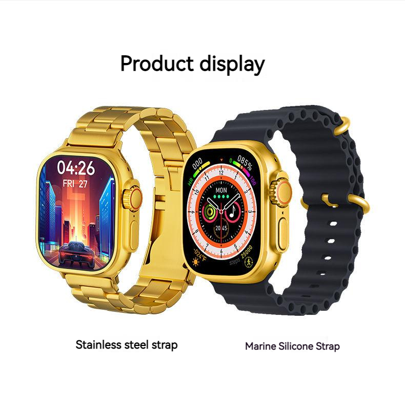 M 9 Ultra Max smartwatch 2,2 ιντσών amoled Οθόνη Bluetooth Κλήση καρδιακού ρυθμού αρτηριακή πίεση με 2 λουράκια Gold Black