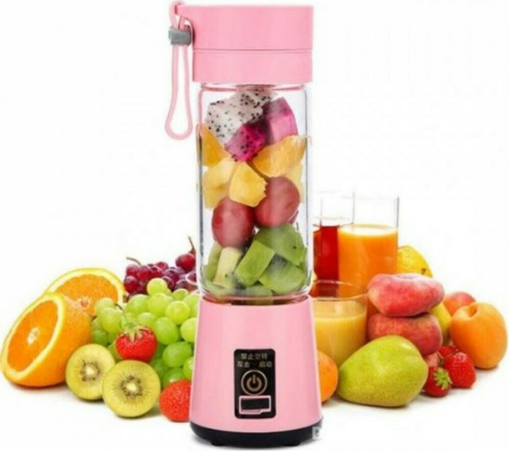 HM-03 Mini Μπλέντερ για Smoothies με κανάτα 0.38lt  και Ισχύ 380Watt Ροζ