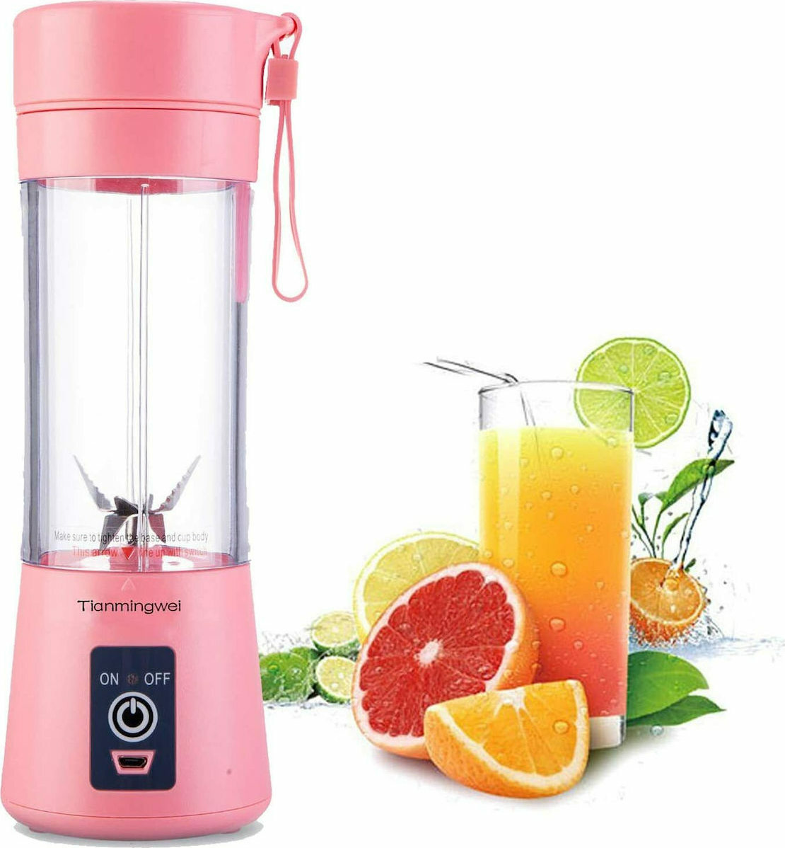 HM-03 Mini Μπλέντερ για Smoothies με κανάτα 0.38lt  και Ισχύ 380Watt Ροζ