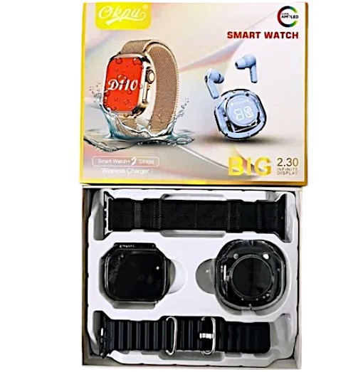 Έξυπνο ρολόι Smartwatch με ασύρματα ακουστικά Okpu 2 Straps D110 Μαύρο