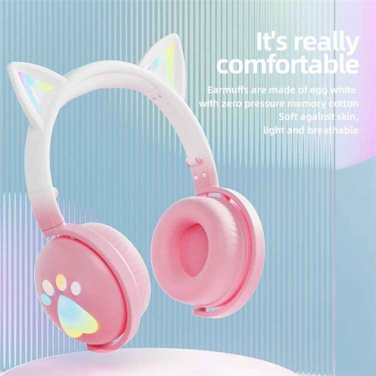 Ασύρματα Ακουστικά Bluetooth Cute Cat Ears με Αποσπώμενο Μικρόφωνο  KE28 Λευκό