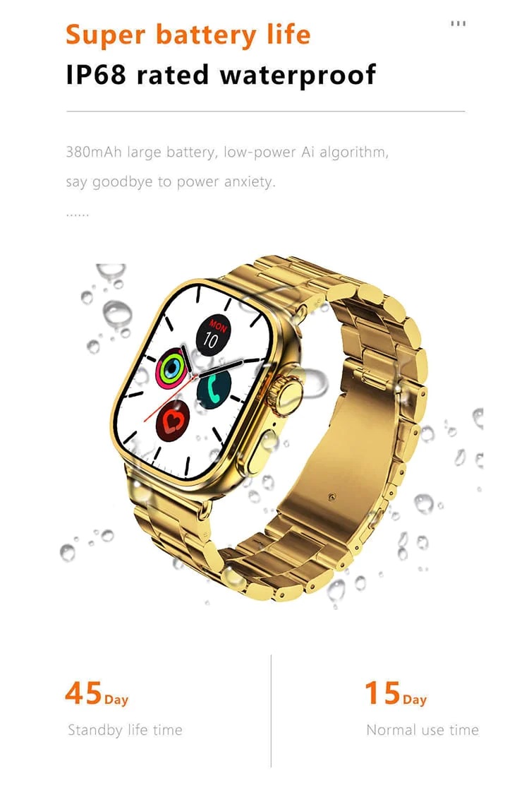 M 9 Ultra Max smartwatch 2,2 ιντσών amoled Οθόνη Bluetooth Κλήση καρδιακού ρυθμού αρτηριακή πίεση με 2 λουράκια Gold Orange