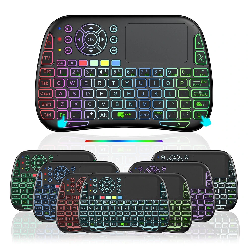 Ασύρματο πληκτρολόγιο Mini Wireless M9 με touchpad και διπλή λειτουργία 2.4G + Bluetooth με φωτισμό πλήκτρων 8 χρωμάτων για Android TV Box και υπολογιστή PC M9 Μαύρο