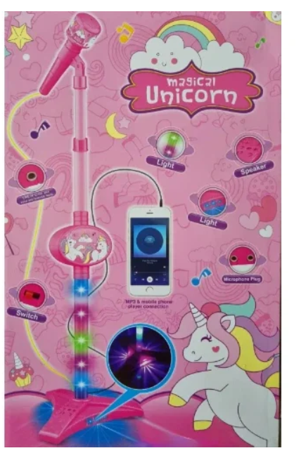 Magical Unicorn Παιδικό μικρόφωνο καραόκε με ρυθμιζόμενη βάση & φωτισμό LED 5369A Ροζ