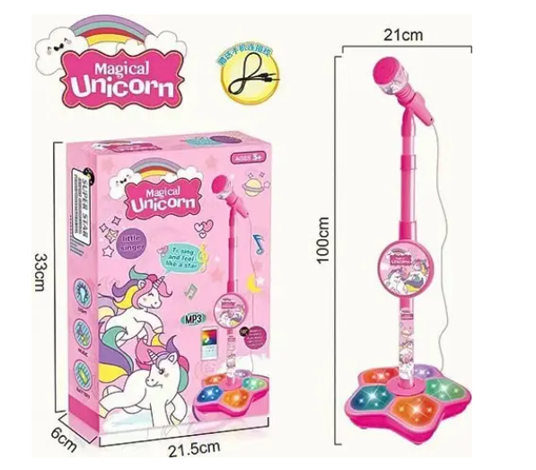 Magical Unicorn Παιδικό μικρόφωνο καραόκε με ρυθμιζόμενη βάση & φωτισμό LED 5369A Ροζ