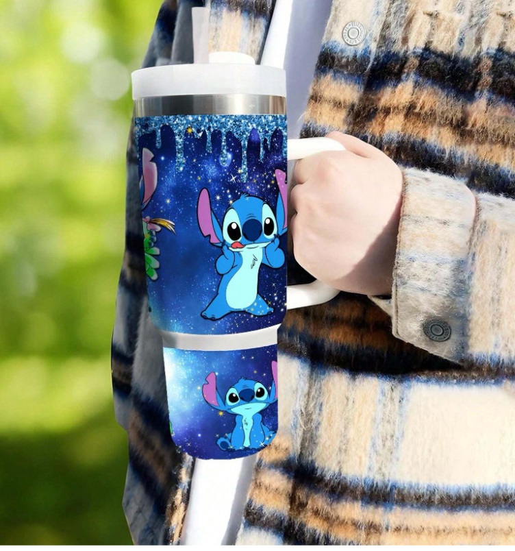 Disney Stitch 1.5L Μπουκάλι νερού 40 oz από ανοξείδωτο χάλυβα με λαβή κούπα ταξιδιού με μόνωση με καλαμάκι ML0077 Μπλε