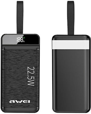Awei Power Bank 30000mAh 22.5W με 3 Θύρες USB-A Power Delivery P140K Μαύρα