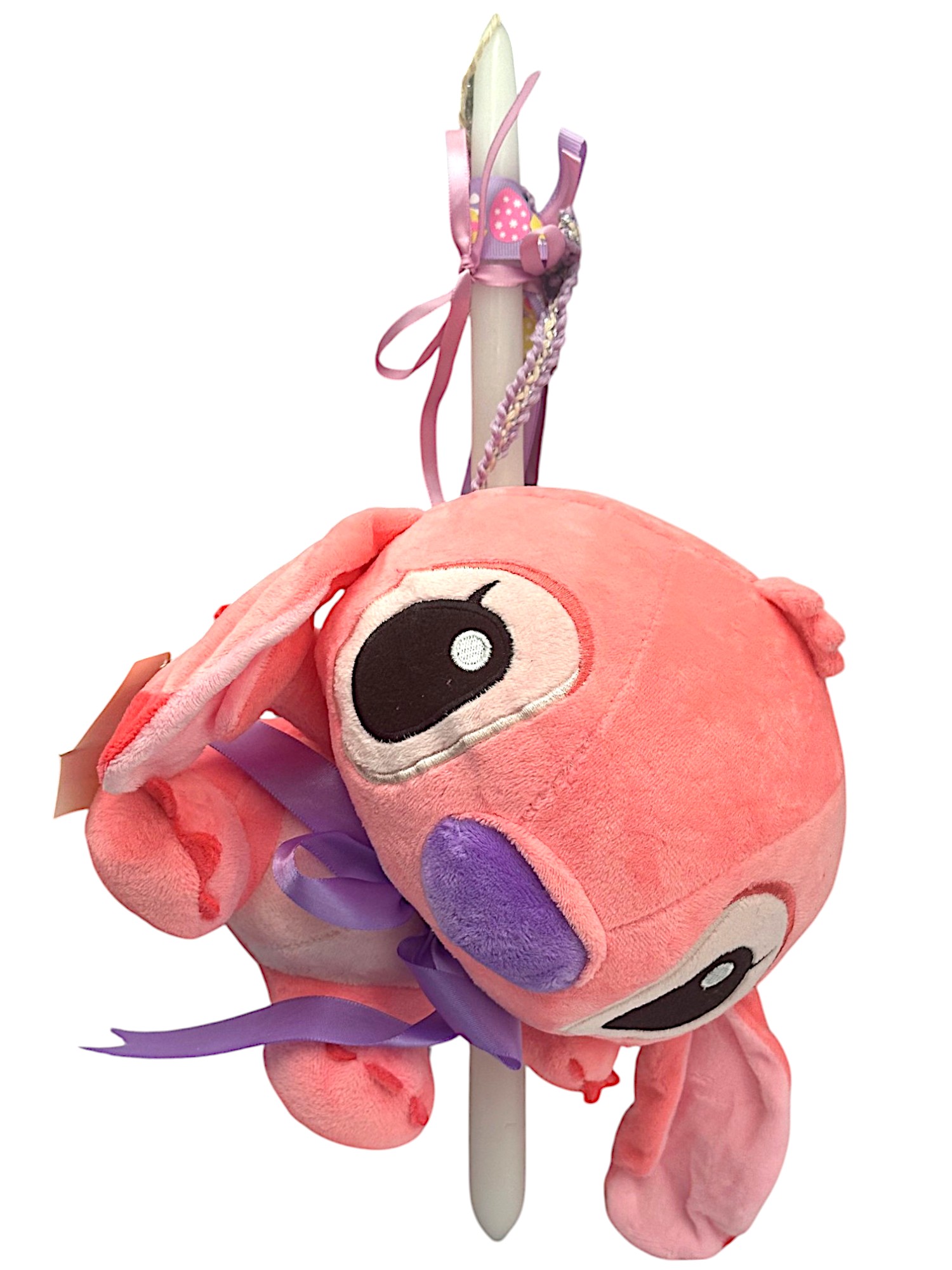 Πασχαλινή λαμπάδα Mohicans με Λούτρινο Disney Stitch 28cm L147 Ροζ