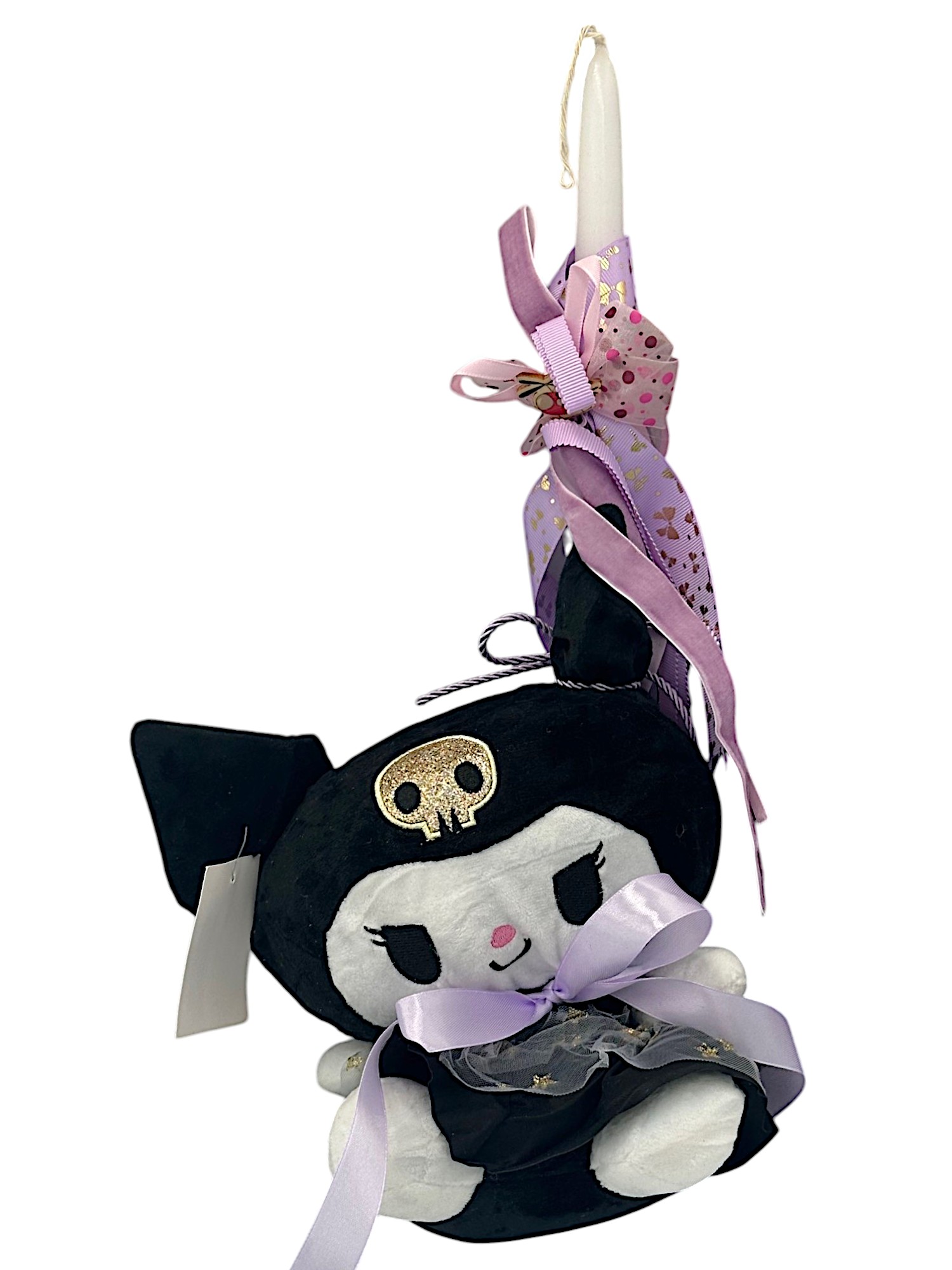 Πασχαλινή λαμπάδα Mohicans με Λούτρινο Sanrio Kuromi Hello Kitty 23cm L132