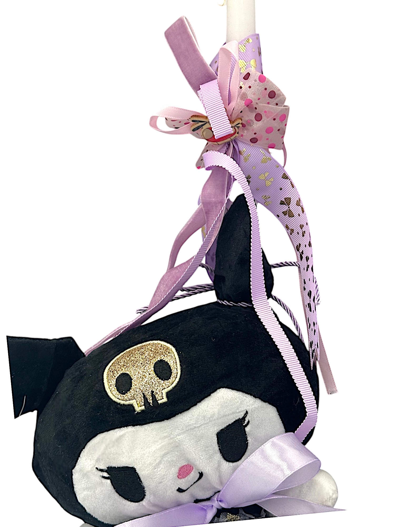 Πασχαλινή λαμπάδα Mohicans με Λούτρινο Sanrio Kuromi Hello Kitty 23cm L132