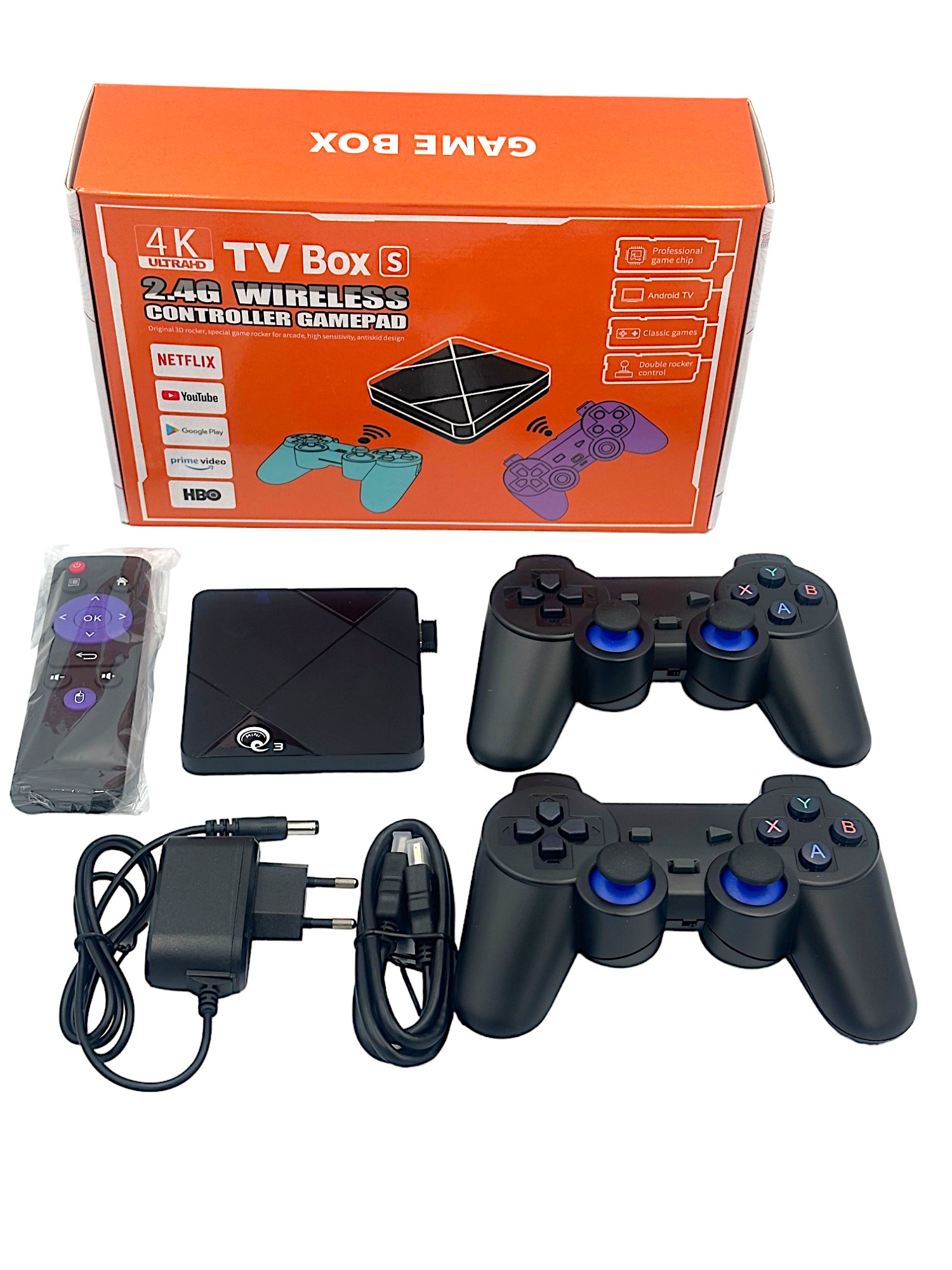 Q3 Android OS PSP Κονσόλα βιντεοπαιχνιδιών/Chromcast Smart TV για Youtube, Hulu, Net Flix, Prime Chrome Apps 4k HD Output X Pro Dual Wireless Gamepad 64G Ενσωματωμένα παιχνίδια 40000 Dual BOOT Gaming/Cast