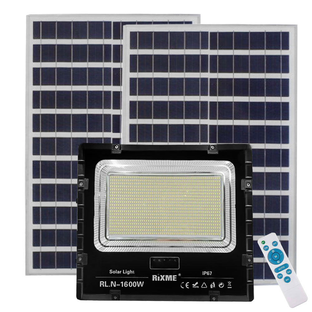 Led Αδιάβροχος Ηλιακός Προβολέας 1600W 83600LM με 2 Πάνελ και Τηλεχειριστήριο Rixme RL.N-1600W