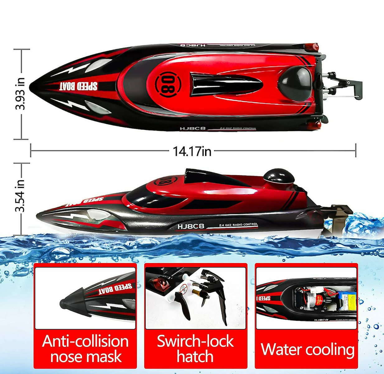 Speedboat HJ808 Τηλεκατευθυνόμενο Σκάφος 14+ HJ-808 Κόκκινο