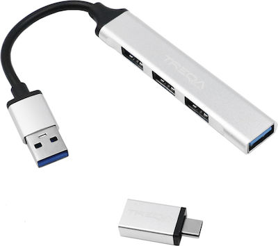 Treqa USB 3.0 Hub 4 Θυρών με σύνδεση USB-A Ασημί