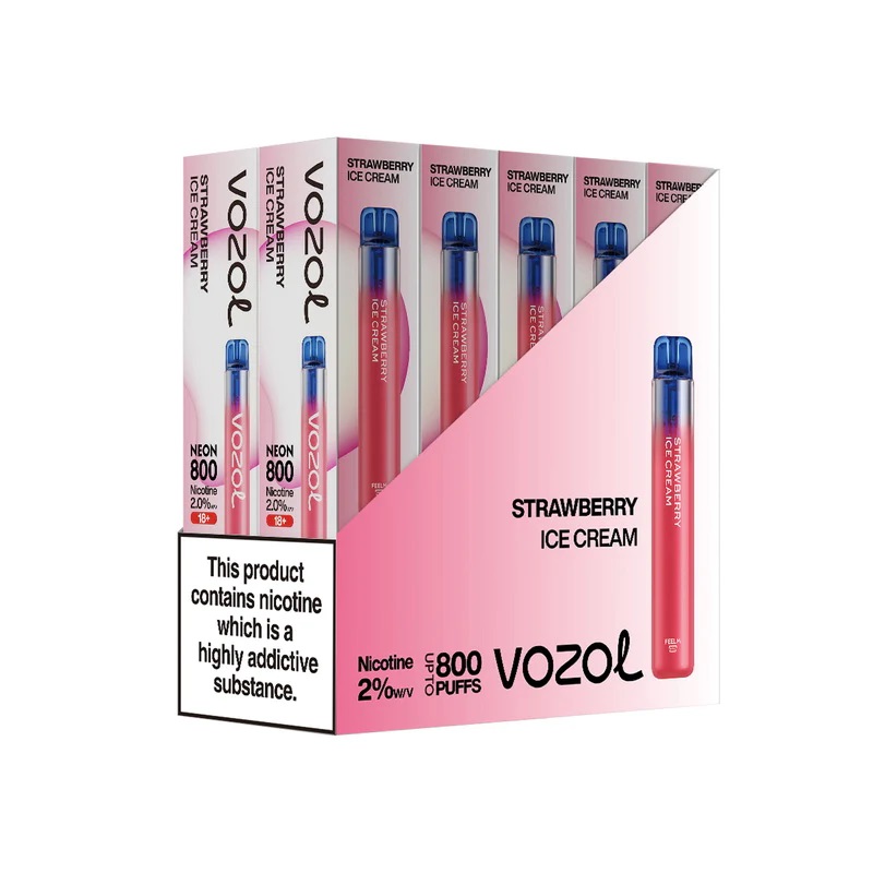 Vozol Neon 800 Strawberry Ice Cream Ηλεκτρονικό Τσιγάρο μιας Χρήσης 800 Εισπνοών 2ml 20mg