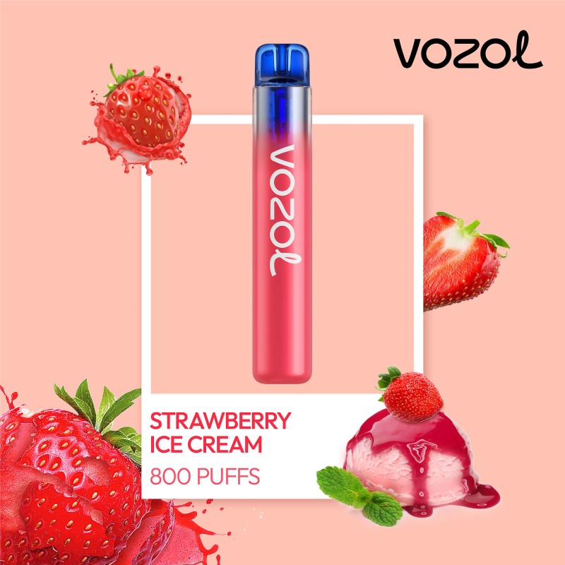 Vozol Neon 800 Strawberry Ice Cream Ηλεκτρονικό Τσιγάρο μιας Χρήσης 800 Εισπνοών 2ml 20mg