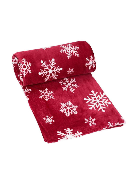 Xριστουγεννιάτικη Κουβέρτα Fleece Διπλή 200x230εκ Κόκκινη 200x230