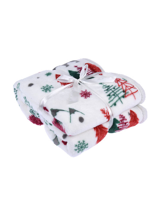 Xριστουγεννιάτικη Κουβέρτα Fleece Διπλή 200x230εκ Λευκή 200x230