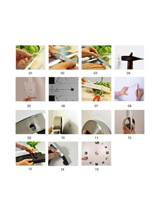 Ρολόι Τοίχου Αυτοκόλλητο 3D DIY 50-120cm ZH019 Μαύρο