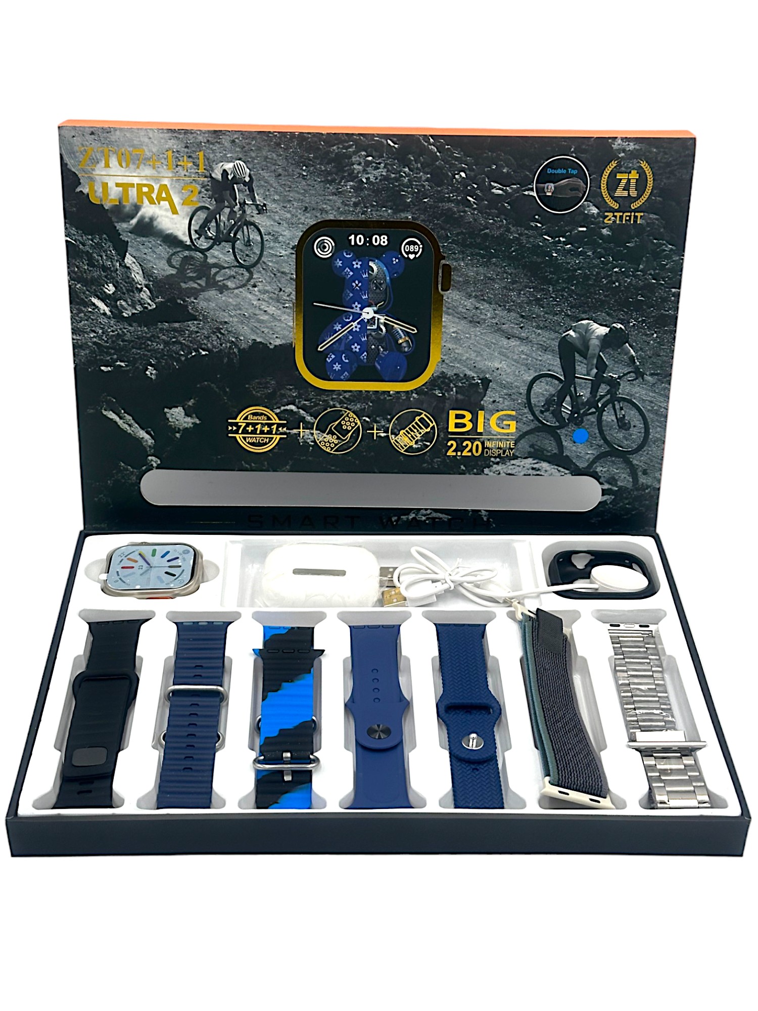 Smartwatch ZT07 Ultra Max 2,20" 49 χιλιοστών + Bluetooth HandsFree  Δώρο + τζαμάκι προστατευτικό Ασύρματη φόρτιση Αδιάβροχο 10 +1 σετ ανδρικό γυναικείο Μπλε
