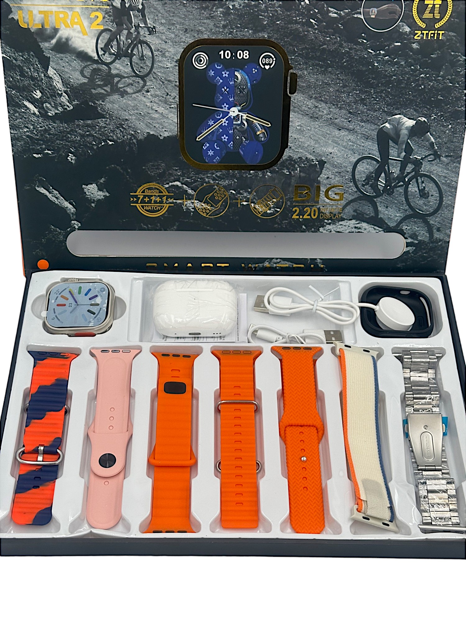Smartwatch ZT07 Ultra Max 2,20" 49 χιλιοστών + Bluetooth HandsFree  Δώρο + τζαμάκι προστατευτικό Ασύρματη φόρτιση Αδιάβροχο 10 +1 σετ ανδρικό γυναικείο Πορτοκαλί
